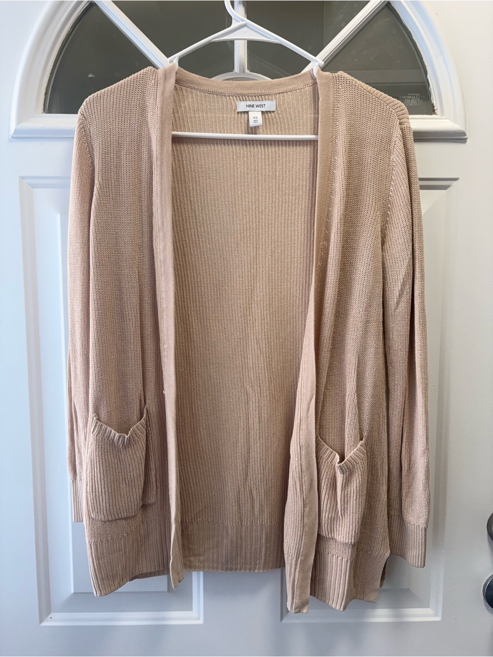 Nine West Beige Open-Front Knit Cardigan